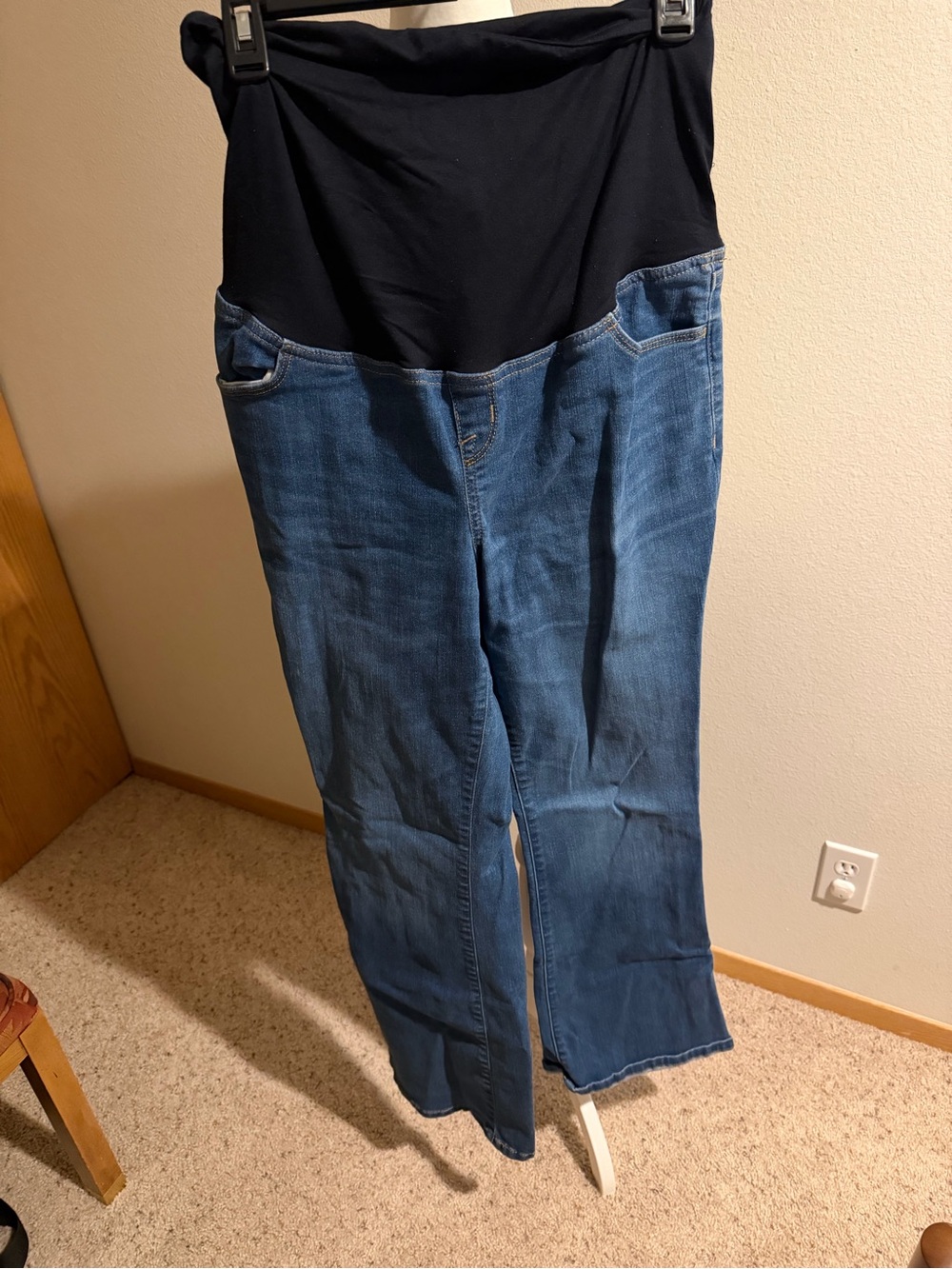 Maternity Two-Tone Denim Jeans with Black Waistband